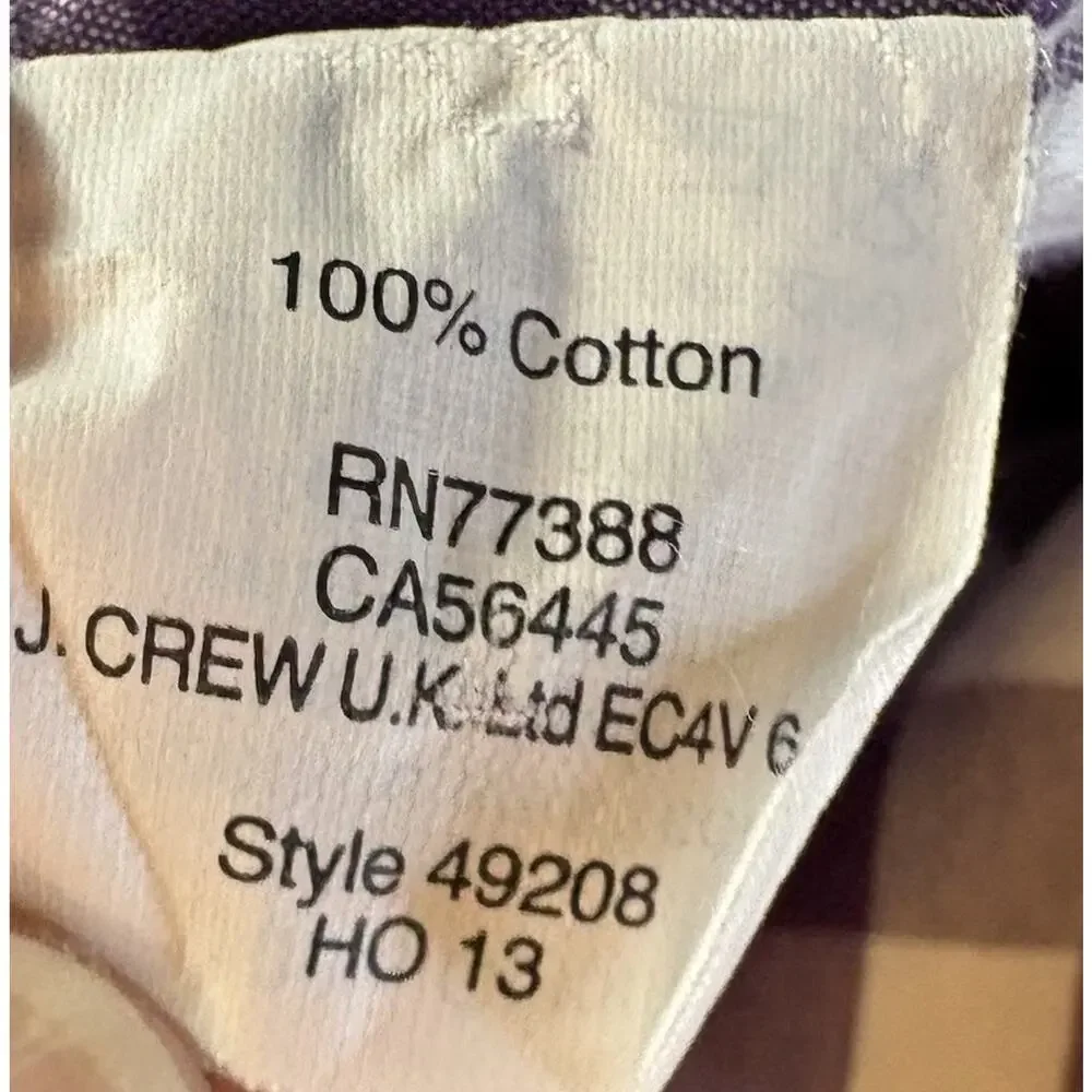 J. Crew Men’s Slim Fit Size Large Purple & White Check Long Sleeve Button Down